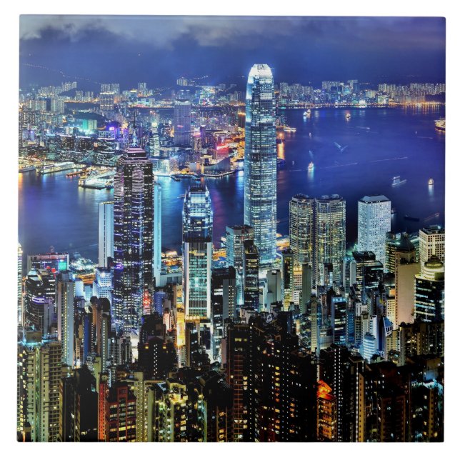 Hong Kong night skyline Ceramic Tile (Front)