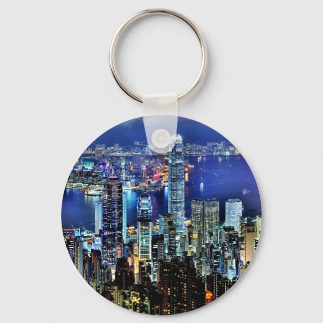 Hong Kong night skyline Keychain (Front)