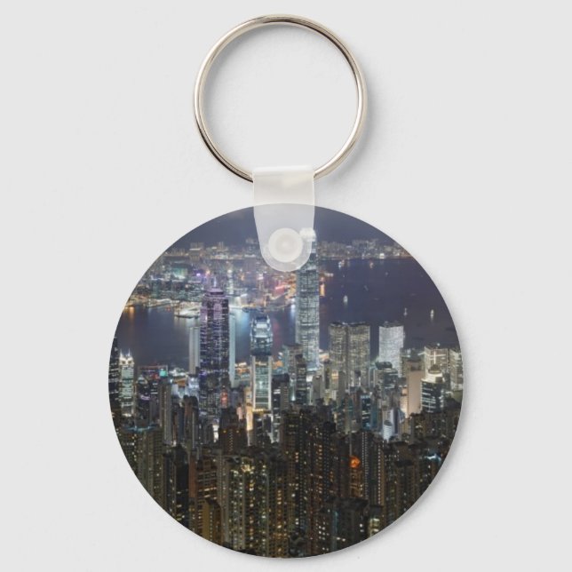 Hong Kong Night Skyline Keychain (Front)