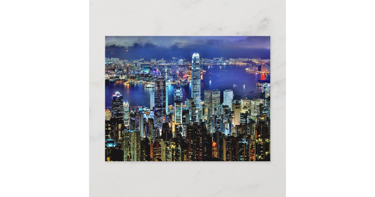 Hong Kong night skyline Postcard | Zazzle