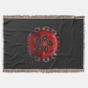 Hong Kong Ruby Medallion on Carbon Fiber Print Throw Blanket