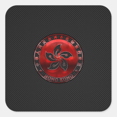 Hong Kong Ruby Orchid Inlay on Carbon Fiber Print Square Sticker