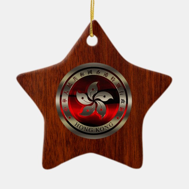 Hong Kong Ruby Seal on Mahogany Print Ceramic Ornament (Front)