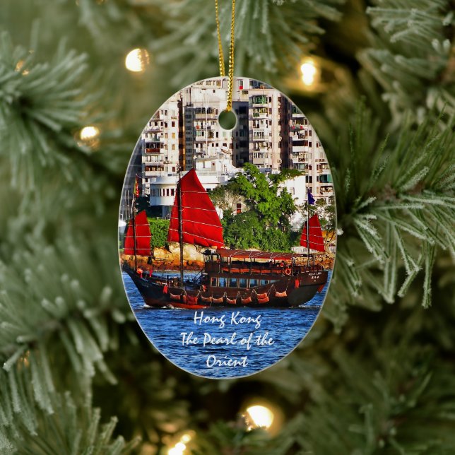 Hong Kong Sampan The Pearl of the Orient Ceramic Ornament (Tree)