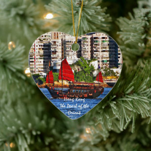 Hong Kong Sampan The Pearl of the Orient Ceramic Ornament