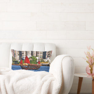 Hong Kong Sampan The Pearl of the Orient Lumbar Pillow
