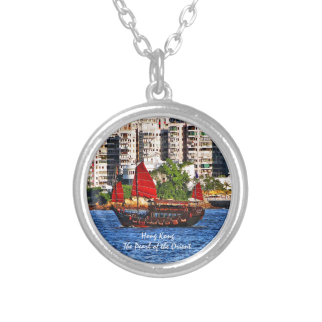 Hong Kong Sampan The Pearl of the Orient Silver Plated Necklace (Front)
