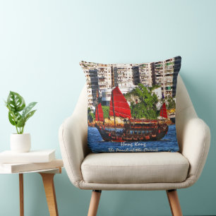 Hong Kong Sampan The Pearl of the Orient Throw Pillow