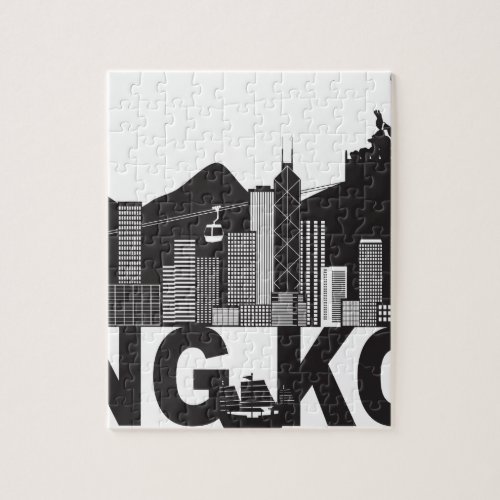 Hong Kong Skyline Buddha Statue Text Jigsaw Puzzle