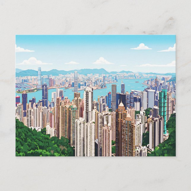 Hong Kong skyline panoramic view postcard (Front)