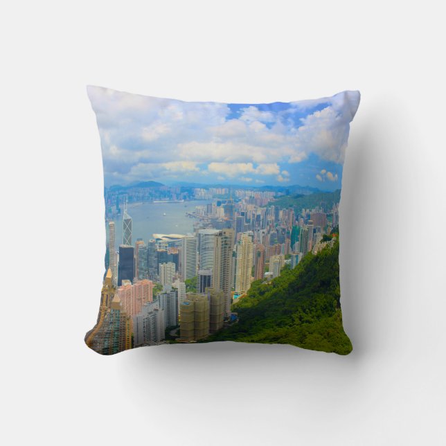 Hong Kong Skyline Throw Pillow (Front)