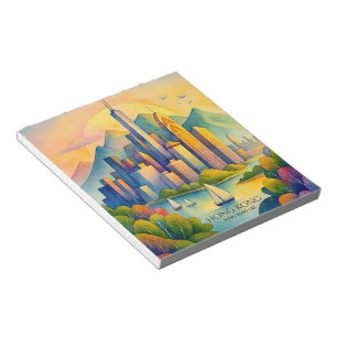 Hong Kong Skyline Watercolor   Travel  Notepad