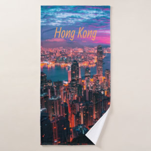 Hong Kong Skyscraper Skyline Night Lights Bath Towel