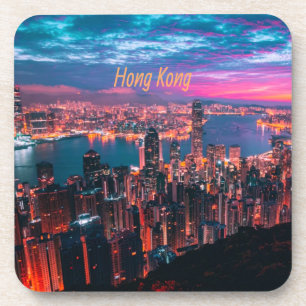 Hong Kong Skyscraper Skyline Night Lights Beverage Coaster