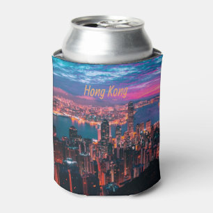 Hong Kong Skyscraper Skyline Night Lights Can Cooler