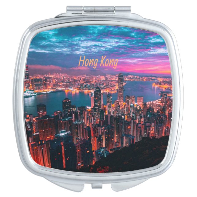 Hong Kong Skyscraper Skyline Night Lights Compact Mirror (Front)
