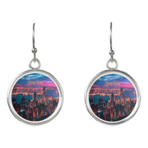 Hong Kong Skyscraper Skyline Night Lights Earrings