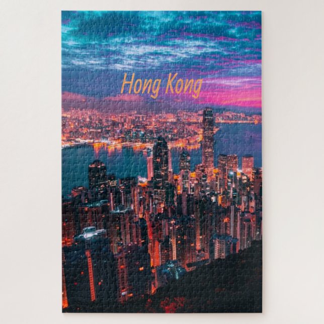 Hong Kong Skyscraper Skyline Night Lights Jigsaw Puzzle (Vertical)