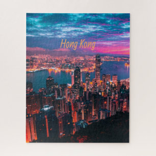 Hong Kong Skyscraper Skyline Night Lights Jigsaw Puzzle