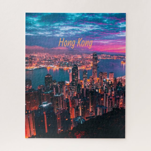 Hong Kong Skyscraper Skyline Night Lights Jigsaw Puzzle (Vertical)