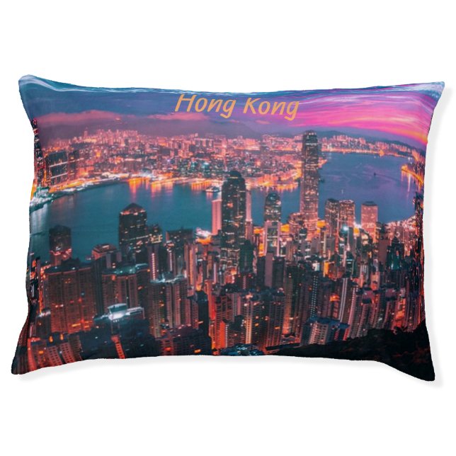 Hong Kong Skyscraper Skyline Night Lights Pet Bed (Front)