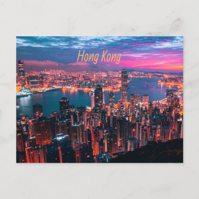 Hong Kong Skyscraper Skyline Night Lights Postcard (Front)