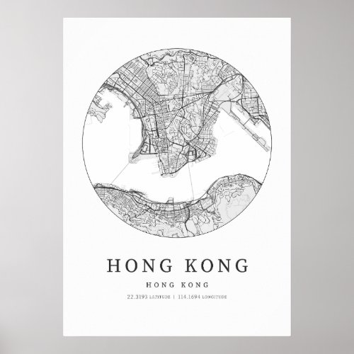 Hong Kong Street Layout Map Poster