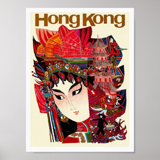 Hong Kong Traditional Vintage Travel Poster (Front)