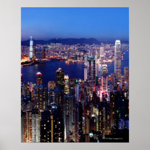 Hong Kong Victoria Harbor at Night Poster