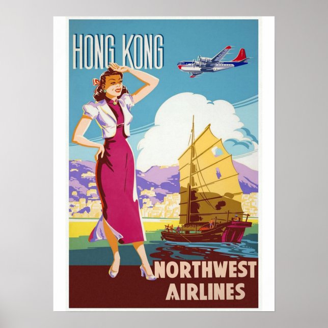 Hong Kong Vintage Travel Poster (Front)