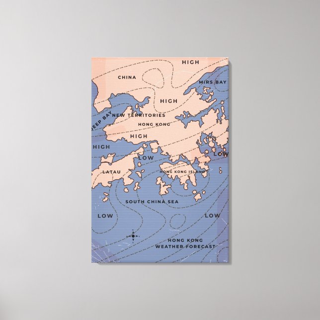 Hong Kong Vintage Weather Map Canvas Print (Front)