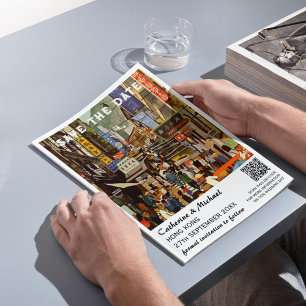 Hong Kong Vintage Wedding Travel QR Code Save The Date