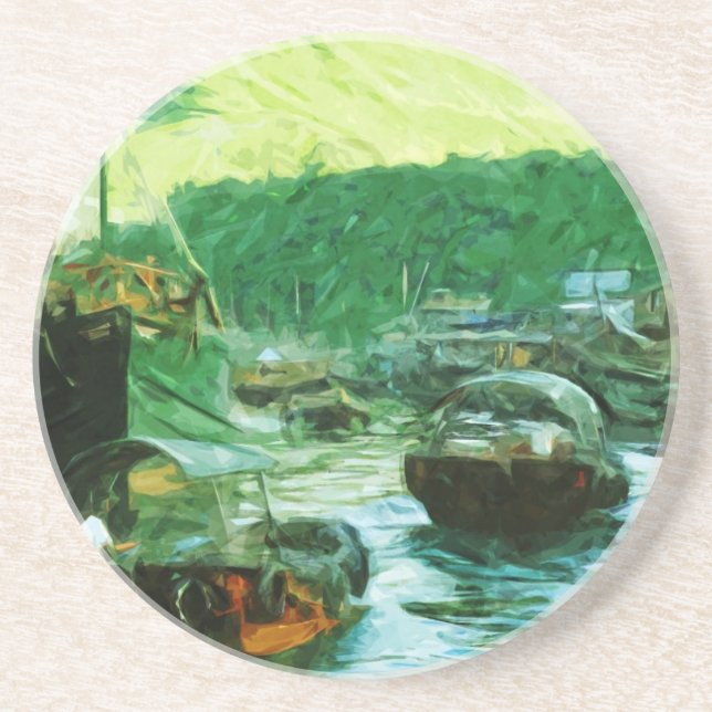 Hong Kong Water Taxis Abstract Impressionism Coaster (Front)