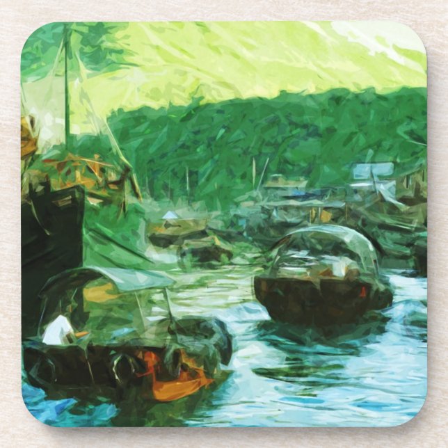 Hong Kong Water Taxis Abstract Impressionism Drink Coaster (Front)