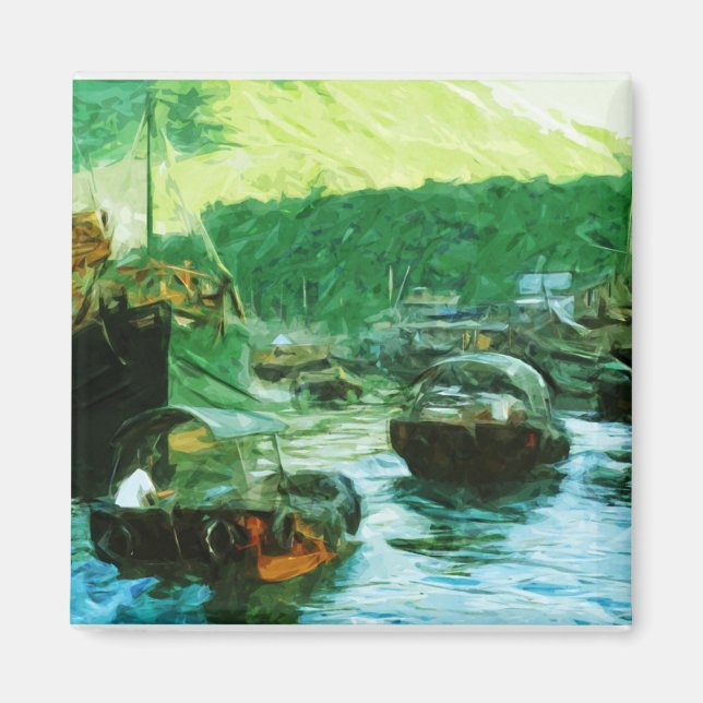 Hong Kong Water Taxis Abstract Impressionism Magnet (Front)