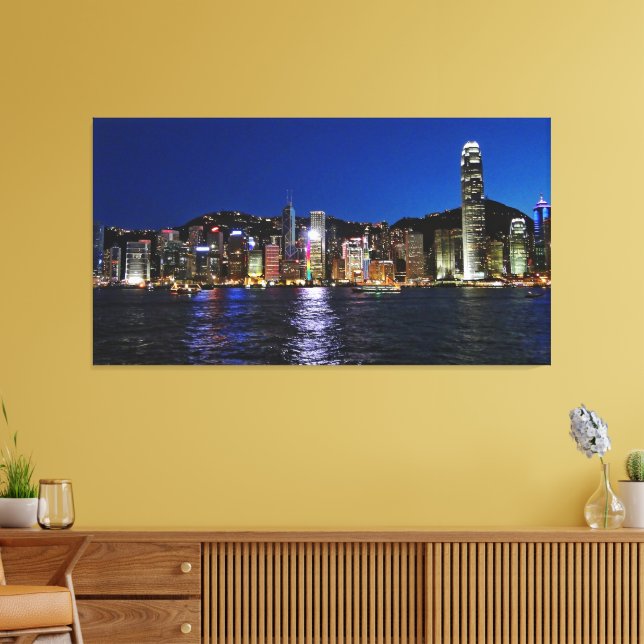 Hong Kong Waterfront Night View Canvas Print (Insitu(LivingRoom))