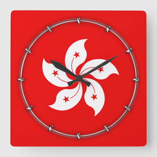 Hong Kong White Orchid Symbol Square Wall Clock (Front)