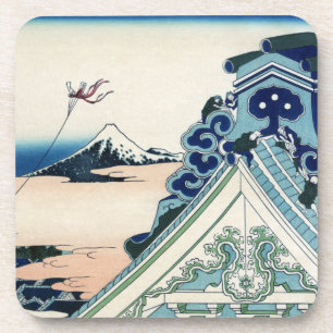 Honganji Temple Vista of Mt. Fuji Japanese Woodcut Beverage Coaster