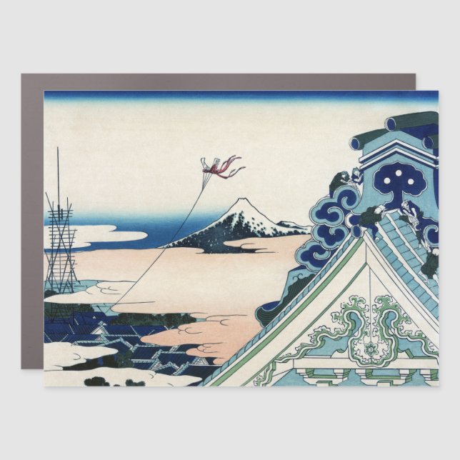 Honganji Temple Vista of Mt. Fuji Japanese Woodcut Car Magnet (Front)