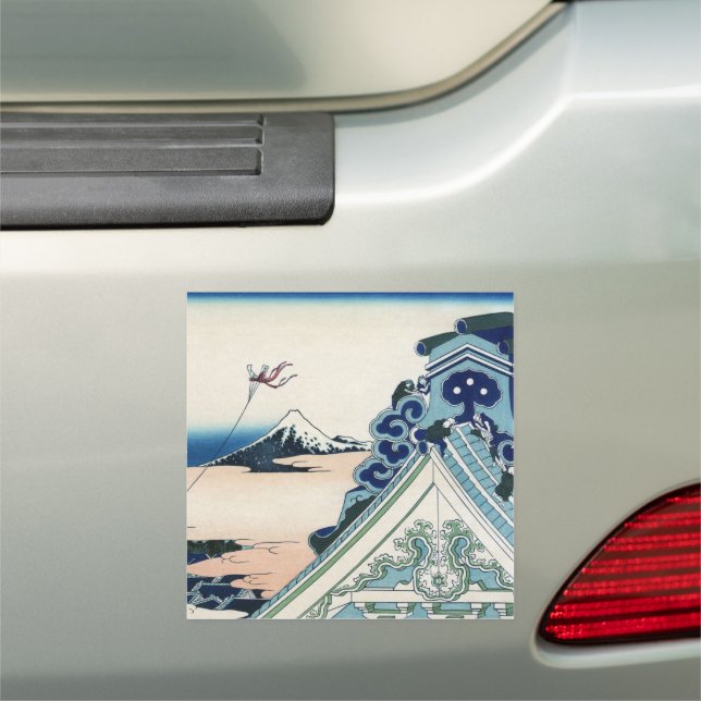 Honganji Temple Vista of Mt. Fuji Japanese Woodcut Car Magnet (In Situ)