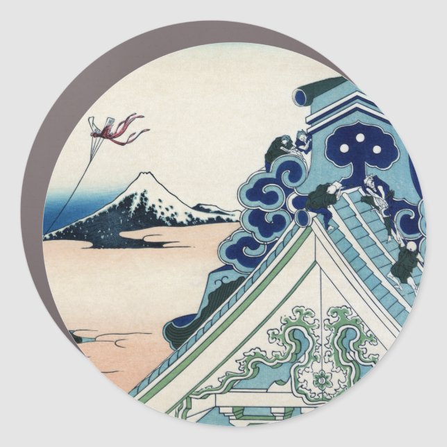 Honganji Temple Vista of Mt. Fuji Japanese Woodcut Car Magnet (Front)