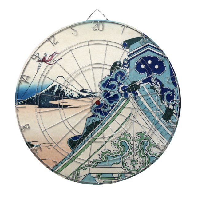 Honganji Temple Vista of Mt. Fuji Japanese Woodcut Dart Board (Front)