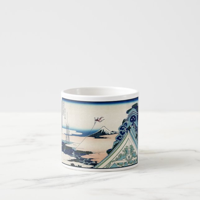 Honganji Temple Vista of Mt. Fuji Japanese Woodcut Espresso Cup (Front)