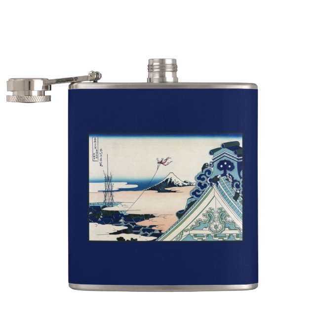 Honganji Temple Vista of Mt. Fuji Japanese Woodcut Flask (Opened)