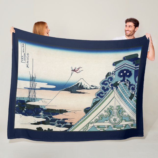 Honganji Temple Vista of Mt. Fuji Japanese Woodcut Fleece Blanket (In Situ)