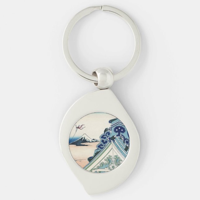 Honganji Temple Vista of Mt. Fuji Japanese Woodcut Keychain (Front)