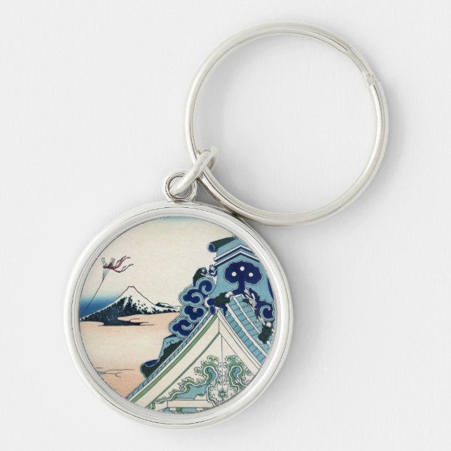 Honganji Temple Vista of Mt. Fuji Japanese Woodcut Keychain (Front)