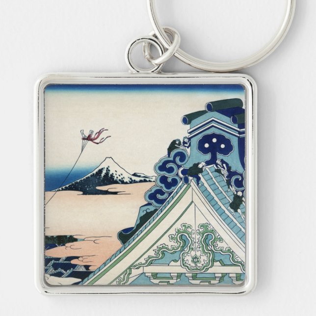 Honganji Temple Vista of Mt. Fuji Japanese Woodcut Keychain (Front)