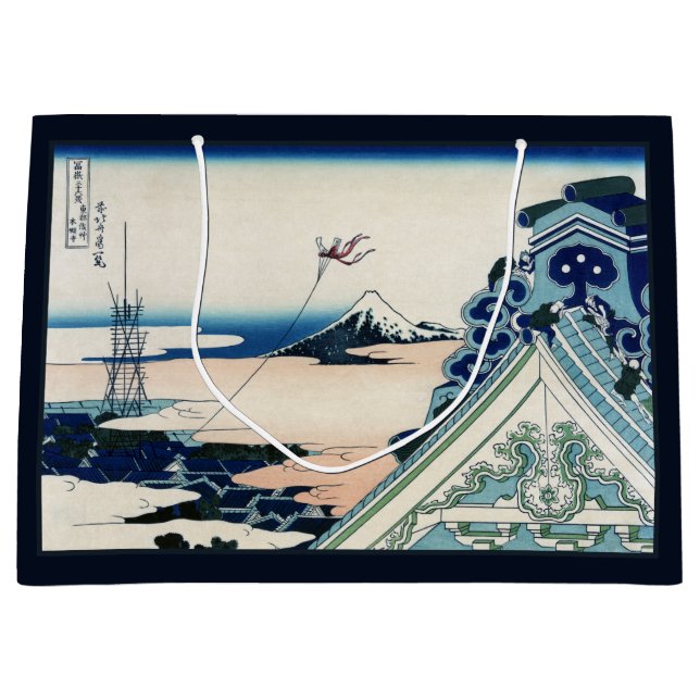 Honganji Temple Vista of Mt. Fuji Japanese Woodcut Large Gift Bag (Front)