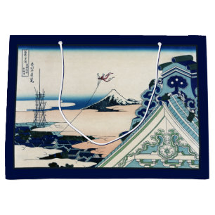 Honganji Temple Vista of Mt. Fuji Japanese Woodcut Large Gift Bag
